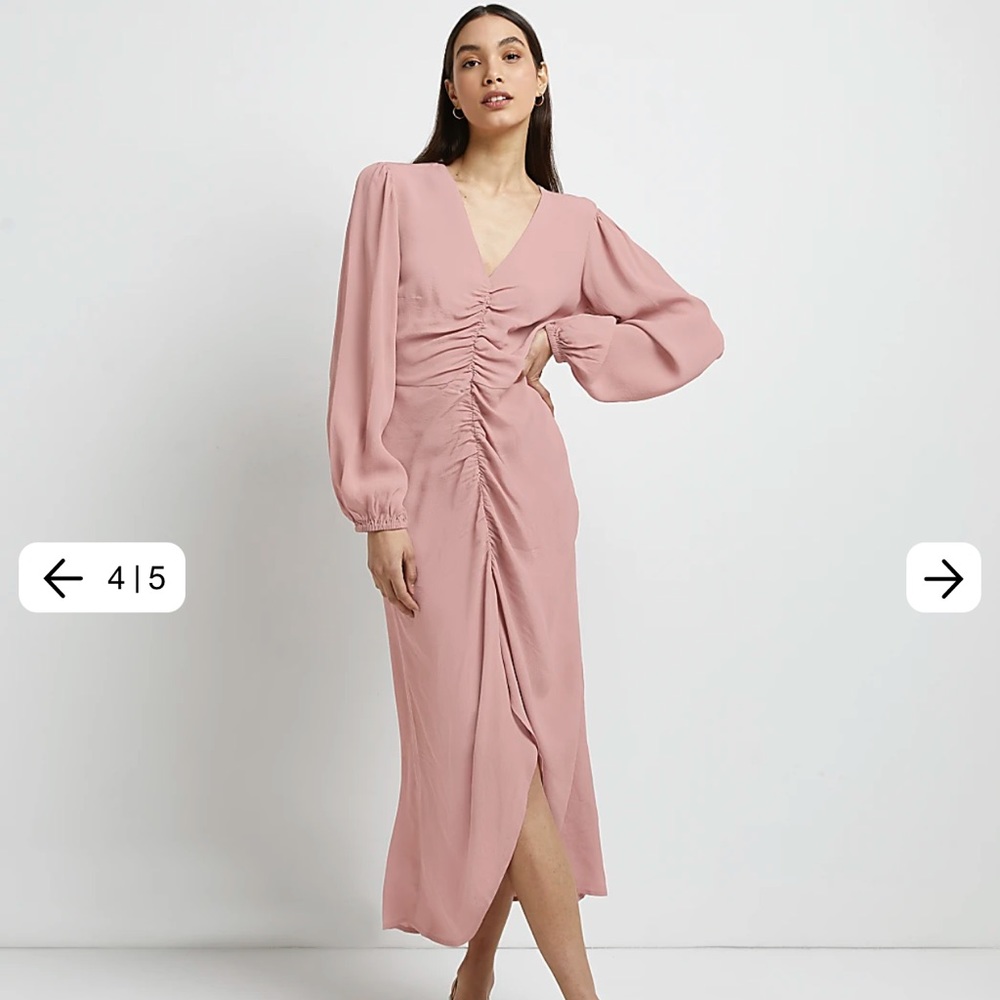 RIVER ISLAND PINK RUCHED MAXI DRESS